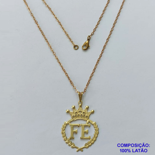 GARGANTILHA NO BRUTO PRONTA PARA O BANHO - (3.3386) GARGANTILHA COM CORRENTE CADEADO 60CM E PINGENTE COROA FÉ 35MM - PESO TOTAL 2GR - COMPOSIÇÃO: 100% LATÃO - BRU14842