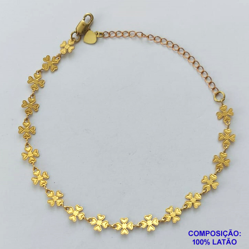 PULSEIRA NO BRUTO PRONTA PARA O BANHO - PULSEIRA TODA EM TREVOS 18CM + EXTENSOR - PESO TOTAL 2,9GR - COMPOSIÇÃO: 100% LATÃO - BRU14847