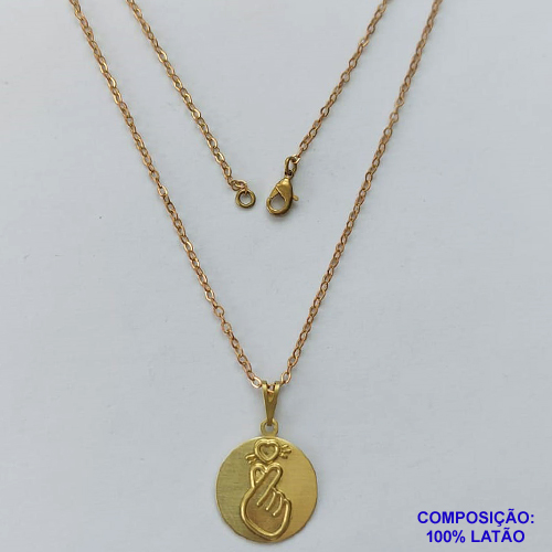 GARGANTILHA NO BRUTO PRONTA PARA O BANHO - (3.3444A1) GARGANTILHA COM CORRENTE CADEADO 45CM E PINGENTE DORAMA 16MM - PESO TOTAL 2,4GR - COMPOSIÇÃO: 100% LATÃO - BRU14849