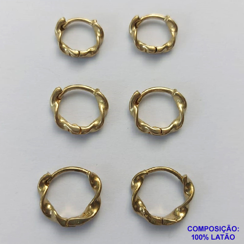 BRINCO NO BRUTO PRONTO PARA O BANHO(CX120) - (681/772/773) BRINCO DE TRIO ARGOLA TORCIDA - TAMANHOS: 10/12/14MM - PESO TOTAL 2,9GR - BRU14850
