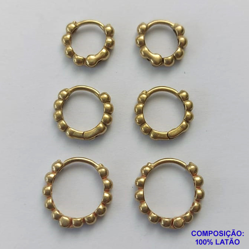 BRINCO NO BRUTO PRONTO PARA O BANHO(CX120) - (744/745/746DM) BRINCO DE TRIO ARGOLA COM BOLINHAS - TAMANHOS: 9/11/13MM - PESO TOTAL 3,2GR - BRU14853