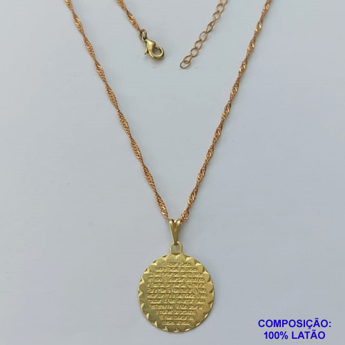 GARGANTILHA NO BRUTO PRONTO PARA O BANHO - GARGANTILHA COM CORRENTE SINGAPURA 45CM (E3418) PINGENTE MEDALHA 10 MANDAMENTOS 20MM - PESO TOTAL 3,3GR - BRU14866