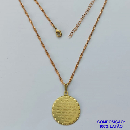 GARGANTILHA NO BRUTO PRONTO PARA O BANHO(CX125)- GARGANTILHA COM CORRENTE SINGAPURA 45CM (E3417) PINGENTE MEDALHA ORAÇÃO ESPÍRITO SANTO 20MM - PESO TOTAL 3,3GR - BRU14867