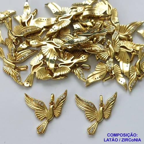 PINGENTE NO BRUTO PRONTO PARA O BANHO - (CX.123)  PINGENTE ESPÍRITO SANTO CRAVEJADO EM MICROS ZIRCÔNIAS (PX000641 W) - COMPOSIÇÃO: LATÃO / ZIRCÔNIA - TAMANHO 21X25MM - PESO TOTAL 1,6GR - BRU14873