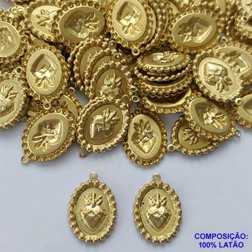 ACESSÓRIO NO BRUTO PRONTO PARA O BANHO(CX125) - (E3388) PINGENTE OVAL SAGRADO CORAÇÃO  COM UMA ARGOLINHA 20MM - PESO TOTAL 0,7GR - BRU0003018