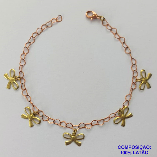 PULSEIRA NO BRUTO PRONTA PARA O BANHO - (CX.30)  PULSEIRA 18CM COM LACINHOS - COMPOSIÇÃO: 100% LATÃO - PESO TOTAL 1,9GR - BRU14889