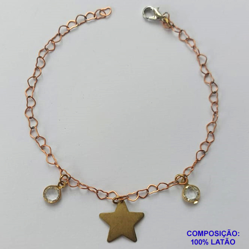 PULSEIRA NO BRUTO PRONTA PARA O BANHO - (CX.30)  PULSEIRA 18CM COM CRISTAIS E ESTRELA - COMPOSIÇÃO: 100% LATÃO - PESO TOTAL 2,4GR - BRU14891