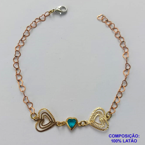 PULSEIRA NO BRUTO PRONTA PARA O BANHO(CX122) - PULSEIRA 18CM COM CORAÇÕES VAZADOS - COMPOSIÇÃO: 100% LATÃO - PESO TOTAL 2,2GR - BRU14901