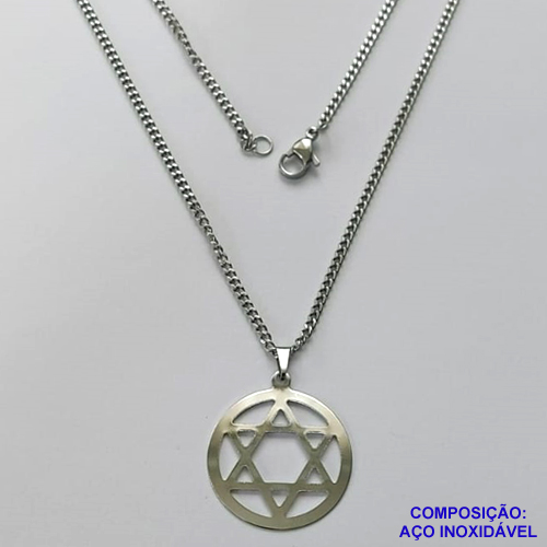 GARGANTILHA EM AÇO INOXIDÁVEL - (AÇO03) (CX.31)  GARGANTILHA COM CORRENTE 60CM E PINGENTE ESTRELA DE DAVI VAZADO 26MM - COMPOSIÇÃO: AÇO INOXIDÁVEL - AÇO1967