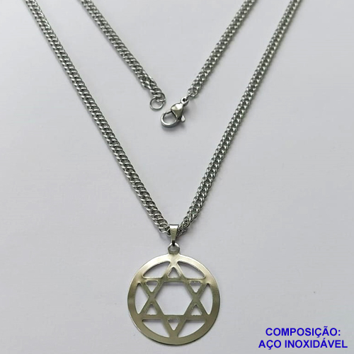 GARGANTILHA EM AÇO INOXIDÁVEL(CX121) - (AÇO05) GARGANTILHA COM CORRENTE 60CM E PINGENTE ESTRELA DE DAVI VAZADO 26MM - COMPOSIÇÃO: AÇO INOXIDÁVEL - AÇO1968