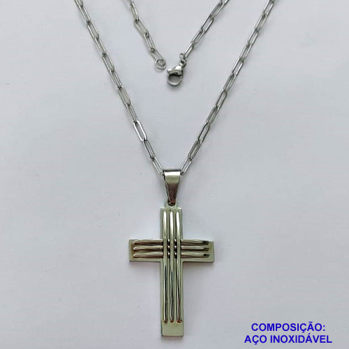 GARGANTILHA EM AÇO INOXIDÁVEL - (12753)  (CX.123)  GARGANTILHA COM CORRENTE 60CM E PINGENTE CRUCIFIXO 44MM - COMPOSIÇÃO: AÇO INOXIDÁVEL - AÇO1970