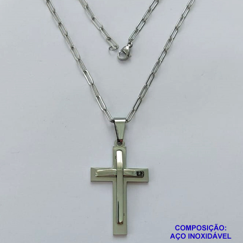 GARGANTILHA EM AÇO INOXIDÁVEL - (12753)   (CX.123) GARGANTILHA COM CORRENTE 60CM E PINGENTE CRUCIFIXO 45MM - COMPOSIÇÃO: AÇO INOXIDÁVEL - AÇO1971