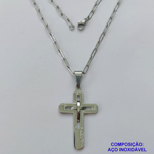 GARGANTILHA EM AÇO INOXIDÁVEL - (12753)  (CX.123)  GARGANTILHA COM CORRENTE 60CM E PINGENTE CRUCIFIXO 45MM - COMPOSIÇÃO: AÇO INOXIDÁVEL - AÇO1972
