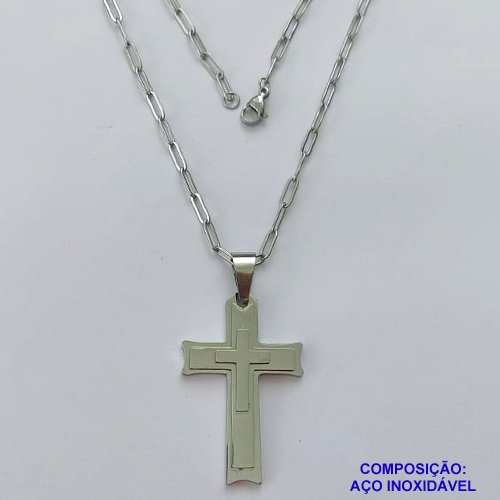 GARGANTILHA EM AÇO INOXIDÁVEL - (12753)  (123) GARGANTILHA COM CORRENTE 60CM E PINGENTE CRUCIFIXO 45MM - COMPOSIÇÃO: AÇO INOXIDÁVEL - AÇO1973