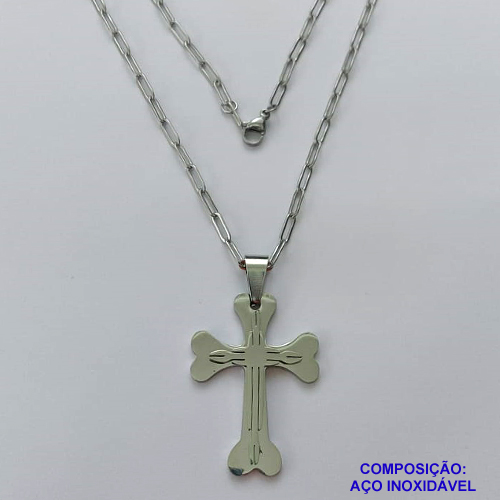 GARGANTILHA EM AÇO INOXIDÁVEL - (12753)  (CX.123)  GARGANTILHA COM CORRENTE 60CM E PINGENTE CRUCIFIXO 43MM - COMPOSIÇÃO: AÇO INOXIDÁVEL - AÇO1975