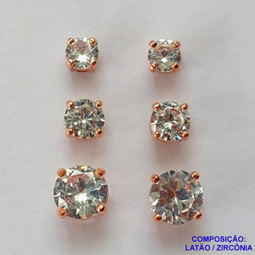 BRINCO NO BRUTO PRONTO PARA O BANHO(CX122)  - BRINCO DE TRIO DE PINO COM BASE EM ALTA FUSÃO COM ZIRCÔNIAS - TAMANHOS: 5/6/8MM - PESO TOTAL 3,7GR - BRU14904