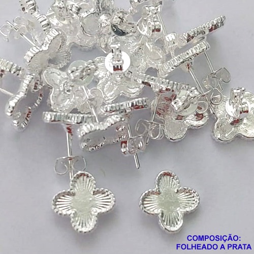 BRINCO FOLHEADO A PRATA COM 50 MILÉSIMOS + VERNIZ DIAMOND - BRINCO DE PINO VAN CLEEF PRATA 8MM PRA396