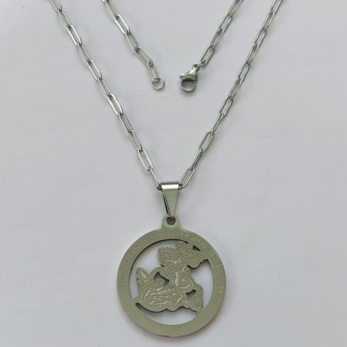 GARGANTILHA EM AÇO INOXIDÁVEL - (12753) (CX.123)  GARGANTILHA COM CORRENTE 60CM E PINGENTE SÃO JORGE 26MM - COMPOSIÇÃO: AÇO INOXIDÁVEL - AÇO1979