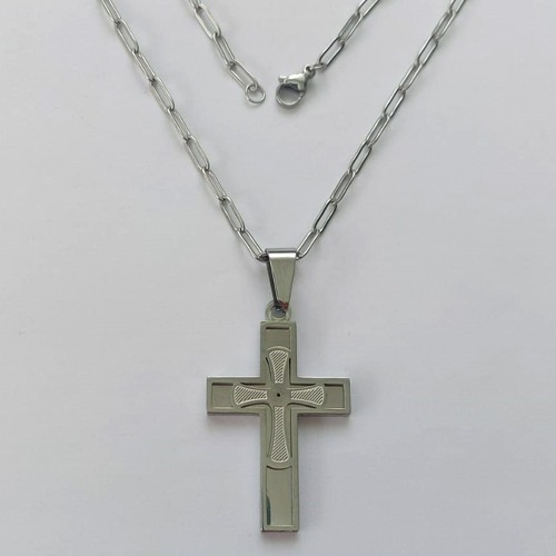 GARGANTILHA EM AÇO INOXIDÁVEL - (12753)  (CX.123)  GARGANTILHA COM CORRENTE 60CM E PINGENTE CRUCIFIXO DUPLO E DESENHADO 19X36MM - COMPOSIÇÃO: AÇO INOXIDÁVEL - AÇO1982