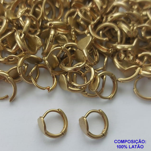 BRINCO NO BRUTO PRONTO PARA O BANHO - BRINCO ARGOLINHA DE PRESSÃO COM CORAÇÃO - TAMANHO: 9MM - PESO TOTAL 1GR - BRU14937