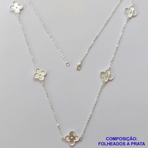 GARGANTILHA FOLHEADO A PRATA COM 50 MILÉSIMOS + VERNIZ DIAMOND - CORRENTE 50CM VAN CLEEF FECHO LAGOSTA 12MM - PRA412