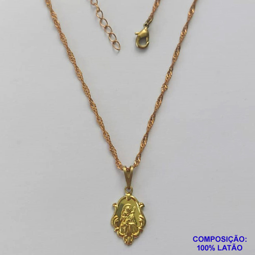 GARGANTILHA NO BRUTO PRONTA PARA O BANHO - GARGANTILHA COM CORRENTE SINGAPURA 45CM (0355) PINGENTE SÃO JOSE - TAMANHO: 17MM - PESO TOTAL 1,3GR - BRU14946