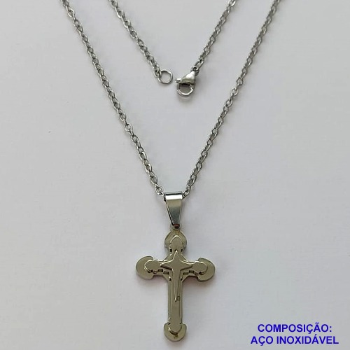 GARGANTILHA EM AÇO INOXIDÁVEL - (03) - (CX.37)  GARGANTILHA COM CORRENTE 50CM E PINGENTE CRUCIFIXO DUPLA LISA 19X28MM - COMPOSIÇÃO: AÇO INOXIDÁVEL - AÇO1986