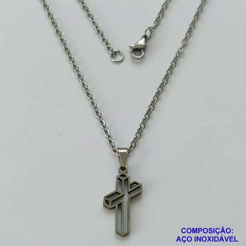 GARGANTILHA EM AÇO INOXIDÁVEL - (03) - (CX.37)  GARGANTILHA COM CORRENTE 50CM E PINGENTE CRUCIFIXO 3D 10X20MM - COMPOSIÇÃO: AÇO INOXIDÁVEL - AÇO1987