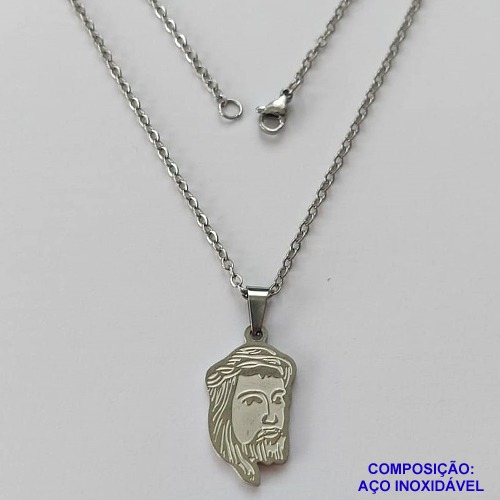 GARGANTILHA EM AÇO INOXIDÁVEL - (03) - (CX.37)  GARGANTILHA COM CORRENTE 50CM E PINGENTE FACE DE JESUS CRISTO 14X24MM - COMPOSIÇÃO: AÇO INOXIDÁVEL - AÇO1988