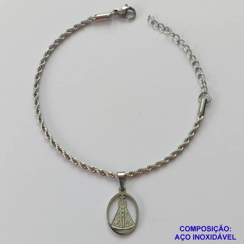 PULSEIRA EM AÇO INOXIDÁVEL -  (CX.37)  PULSEIRA CORDÃO BAIANO COM PINGENTE NOSSA SENHORA APARECIDA TAMANHO 16CM  - FECHO LAGOSTA - COMPOSIÇÃO: AÇO INOXIDÁVEL -  AÇO1992