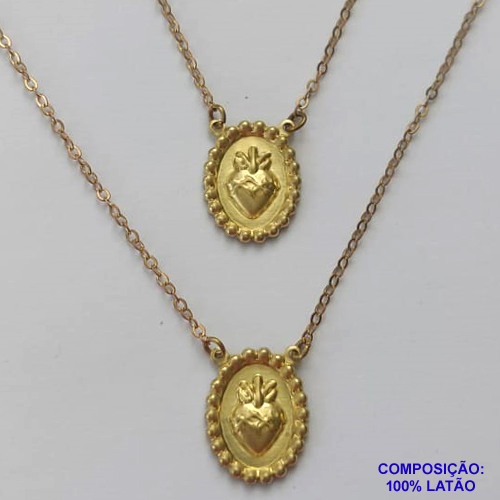 ESCAPULÁRIO NO BRUTO PRONTA PARA O BANHO - ESCAPULÁRIO COM CORRENTE CADEADO 70CM (E3388) PINGENTES SAGRADO CORAÇÃO - PESO TOTAL 3,1GR - BRU14949