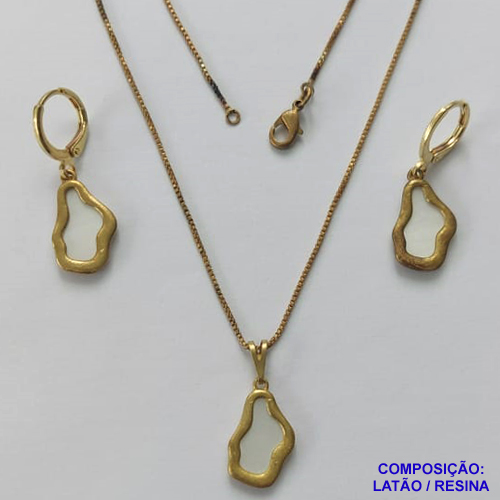 CONJUNTO NO BRUTO PRONTO PARA O BANHO(CX124) - CORRENTE VENEZIANA 45CM E PINGENTE E BRINCOS ARGOLINHAS DE PRESSÃO NUVEM MADRE PÉROLAS 10X17MM - PESO: 6,3GR - BRU14960