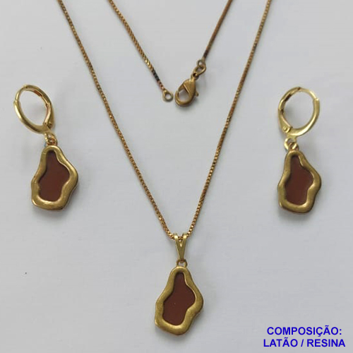 CONJUNTO NO BRUTO PRONTO PARA O BANHO(CX124) - CORRENTE VENEZIANA 45CM E PINGENTE E BRINCOS ARGOLINHAS DE PRESSÃO NUVEM MARROM 10X17MM - PESO: 6,3GR - BRU14961