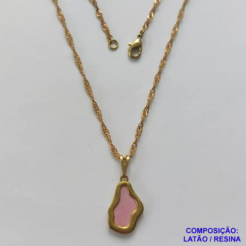GARGANTILHA NO BRUTO PRONTA PARA O BANHO(CX125) - GARGANTILHA COM CORRENTE SINGAPURA 45CM E PINGENTE NUVEM ROSA 10X17MM - PESO: 3,3GR - BRU14973