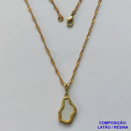 GARGANTILHA NO BRUTO PRONTA PARA O BANHO(CX125) - GARGANTILHA COM CORRENTE SINGAPURA 45CM E PINGENTE NUVEM MADRE PÉROLA 10X17MM - PESO: 3,3GR - BRU14976