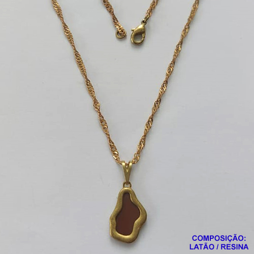 GARGANTILHA NO BRUTO PRONTA PARA O BANHO(CX125) - GARGANTILHA COM CORRENTE SINGAPURA 45CM E PINGENTE NUVEM MARROM 10X17MM - PESO: 3,3GR - BRU14977