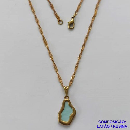 GARGANTILHA NO BRUTO PRONTA PARA O BANHO(CX125) - GARGANTILHA COM CORRENTE SINGAPURA 45CM E PINGENTE NUVEM AZUL CLARO 10X17MM - PESO: 3,3GR - BRU14978