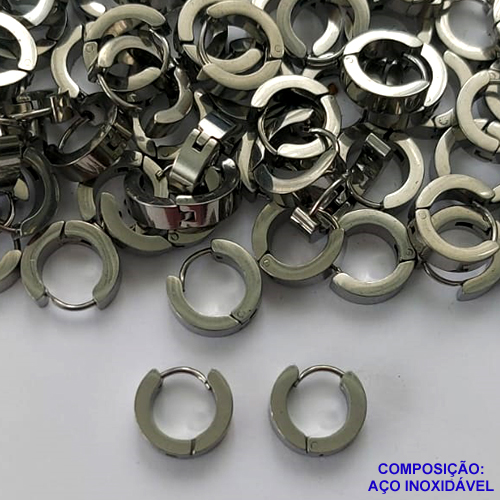 BRINCO EM AÇO INOXIDÁVEL - BRINCO ARGOLA DE PRESSÃO 9MM - (CX.120)  COMPOSIÇÃO: AÇO INOXIDÁVEL -  AÇO1998
