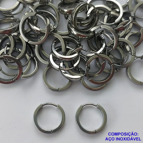 BRINCO EM AÇO INOXIDÁVEL - BRINCO ARGOLA DE PRESSÃO 12MM - (CX.120)  COMPOSIÇÃO: AÇO INOXIDÁVEL -  AÇO1999