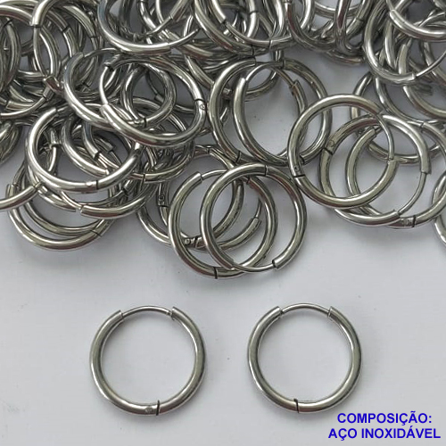 BRINCO EM AÇO INOXIDÁVEL - BRINCO ARGOLA DE PRESSÃO 14MM - (CX.120) COMPOSIÇÃO: AÇO INOXIDÁVEL -  AÇO2000