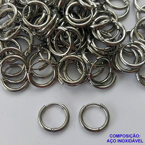 BRINCO EM AÇO INOXIDÁVEL - BRINCO ARGOLA DE PRESSÃO 10MM - (CX.120)  COMPOSIÇÃO: AÇO INOXIDÁVEL -  AÇO2002