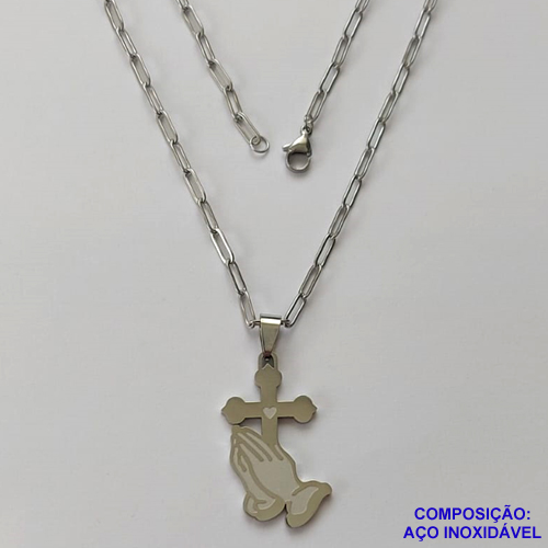 GARGANTILHA EM AÇO INOXIDÁVEL - (12753) -(CX.60)  GARGANTILHA COM CORRENTE 60CM E PINGENTE CRUCIFIXO AMÉM 18X34MM - COMPOSIÇÃO: AÇO INOXIDÁVEL - AÇO2011