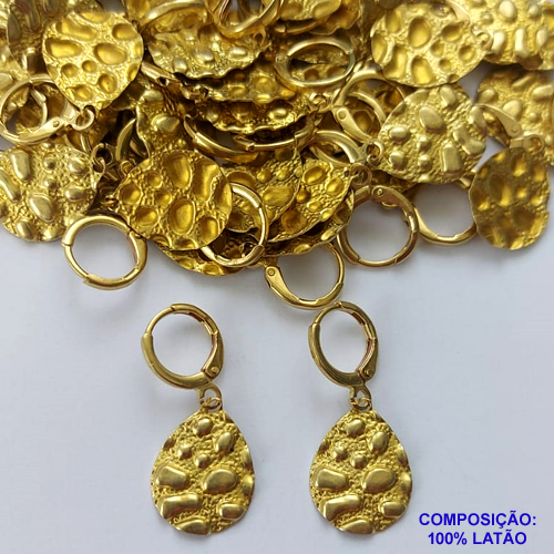 BRINCO NO BRUTO PRONTO PARA O BANHO(CX126) - (V3021) BRINCO ARGOLINHA DE PRESSÃO COM PINGENTE GOTAS 18MM - PESO: 2GR - COMPOSIÇÃO: 100% LATÃO - BRU14995