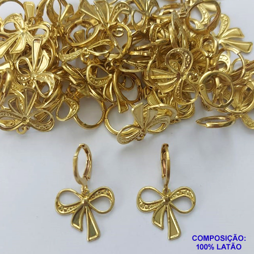 BRINCO NO BRUTO PRONTO PARA O BANHO(CX126) - (V2985) BRINCO ARGOLINHA DE PRESSÃO COM PINGENTE LAÇO 17MM - PESO: 2GR - COMPOSIÇÃO: 100% LATÃO - BRU14996