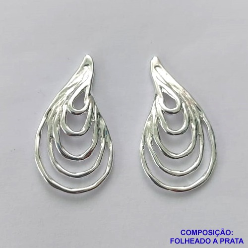 BRINCO FOLHEADA A PRATA COM 50 MILÉSIMOS + VERNIZ DIAMOND - BRINCO DE PINO FORMATO GOTA 16MM PRA437