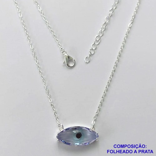 GARGANTILHA FOLHEADO A PRATA COM 50 MILÉSIMOS + VERNIZ DIAMOND - GARGANTILHA CORRENTE CADEADO 40CM PINGENTE ZIRCÔNIA LILÁS 21X9MM  + FECHO LAGOSTA - PRA441