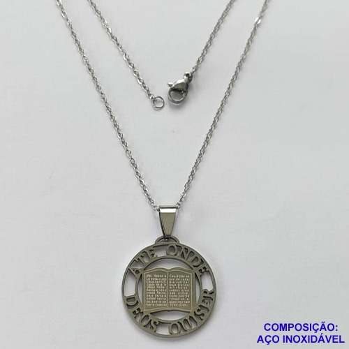 GARGANTILHA EM AÇO INOXIDÁVEL - (CX.60)  GARGANTILHA COM CORRENTE 45CM E PINGENTE ATÉ AONDE DEUS QUISER 23MM - COMPOSIÇÃO: AÇO INOXIDÁVEL - AÇO2020