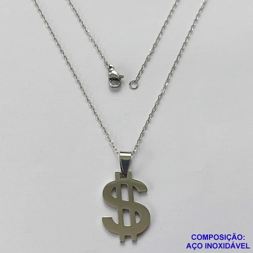 GARGANTILHA EM AÇO INOXIDÁVEL -  (CX.60)  GARGANTILHA COM CORRENTE 45CM E PINGENTE CIFRÃO 16X25MM - COMPOSIÇÃO: AÇO INOXIDÁVEL - AÇO2021