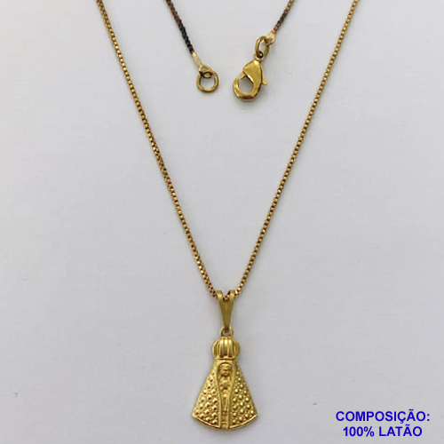 GARGANTILHA NO BRUTO PRONTA PARA O BANHO - (CX.127)  GARGANTILHA COM CORRENTE VENEZIANA 45CM (5739) E PINGENTE NOSSA SRA APARECIDA 18MM - PESO: 3GR - COMPOSIÇÃO: 100% LATÃO - BRU15001