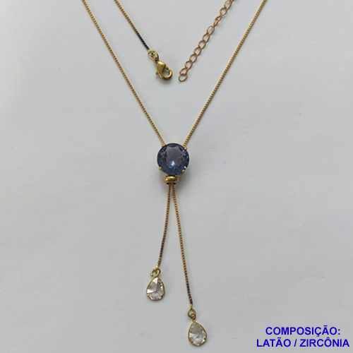 CORRENTE NO BRUTO PRONTA PARA O BANHO - CORRENTE GRAVATINHA (AJUSTÁVEL) 45CM + EXTENSOR - BASE ALTA FUSÃO COM ZIRCÔNIA LILÁS 12X12MM E GOTAS CRISTAIS 6X8MM - PESO TOTAL 4,4GR - BRU15011